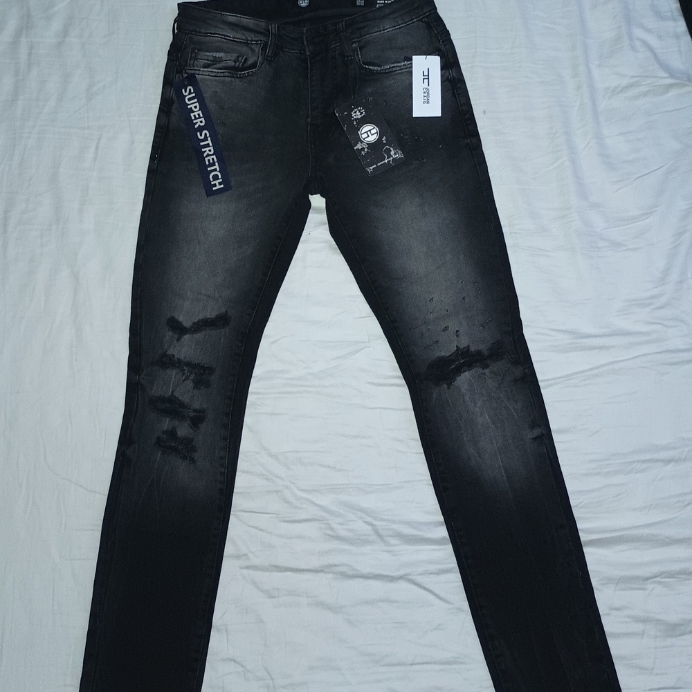 Jordan Craig Black Skinny Jeans with Distressed Knees